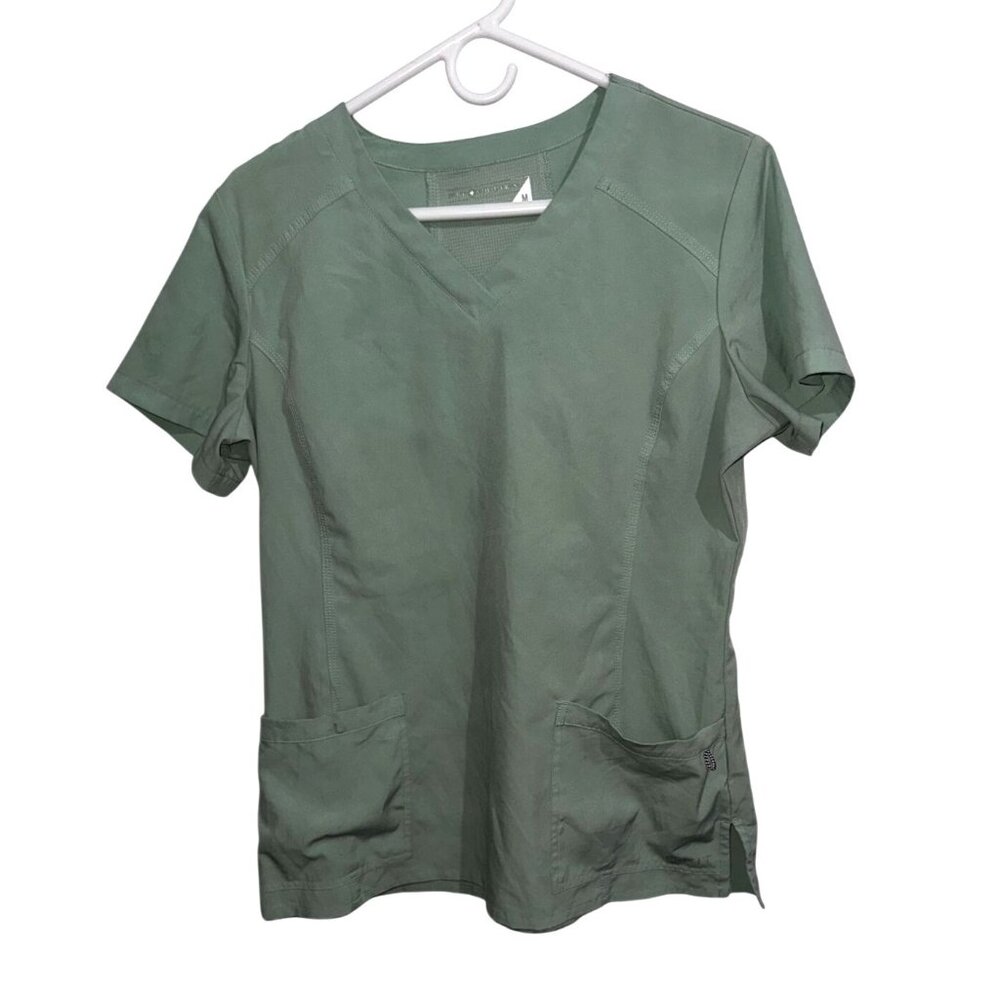 Green Scrub Top With Pockets M/M 90% Polyester 10% Spandex Knit Fabric